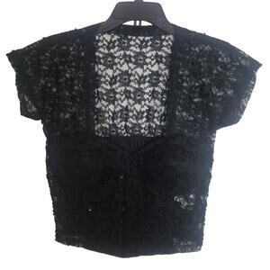Fashion Fantasy Black Lace Beaded Sleeved Corset Bustier Top. Penny Dreadful.‎ L